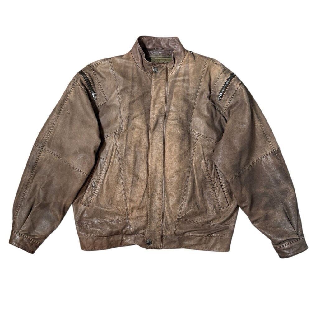 Vintage Y2K Wilsons Leather Bomber Jacket Size L Thinsulate Brown Aviator Biker